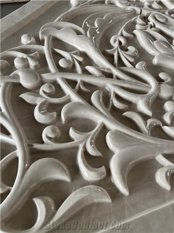 3D CNC Beige Marble Carving Wall  Relief