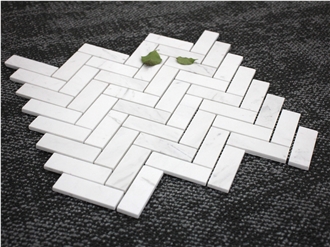 White Marble Herringbone Mosaic Tiles For Kitchen Backsplash