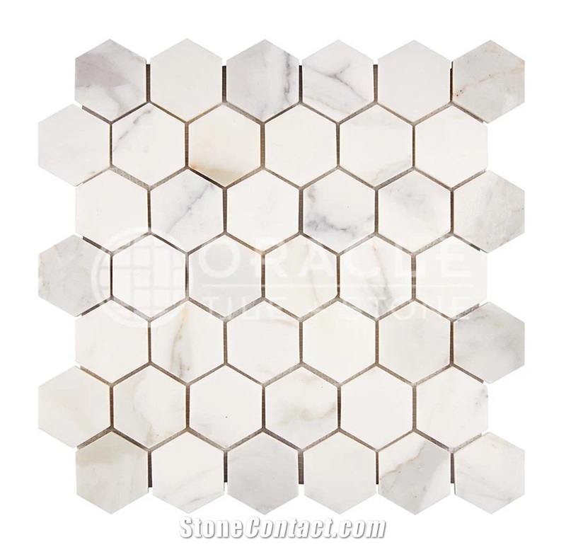 Calacatta Gold Italian Marble 2" X 2" Hexagon Mosaic Tiles