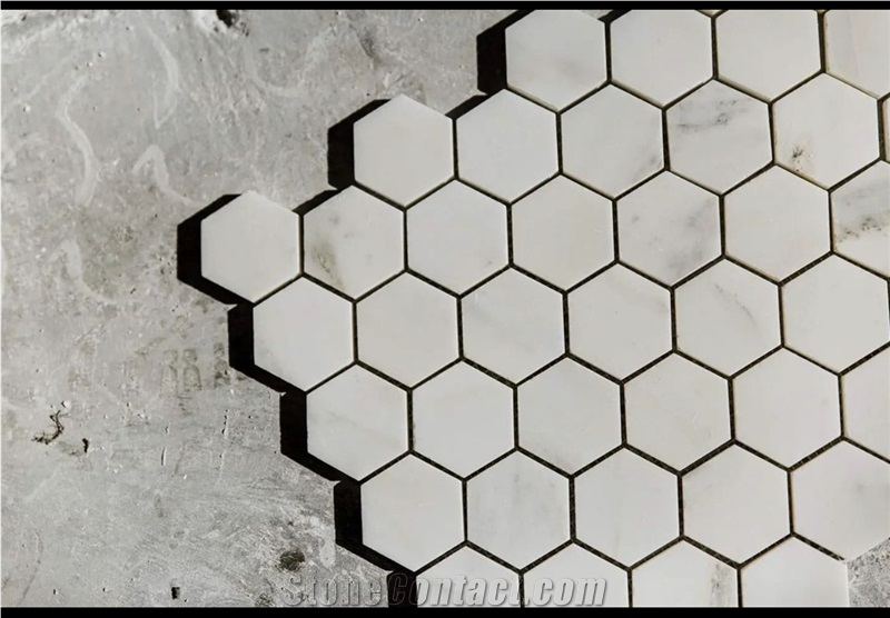 Alabama White Marble Hexagon Mosaic Tiles