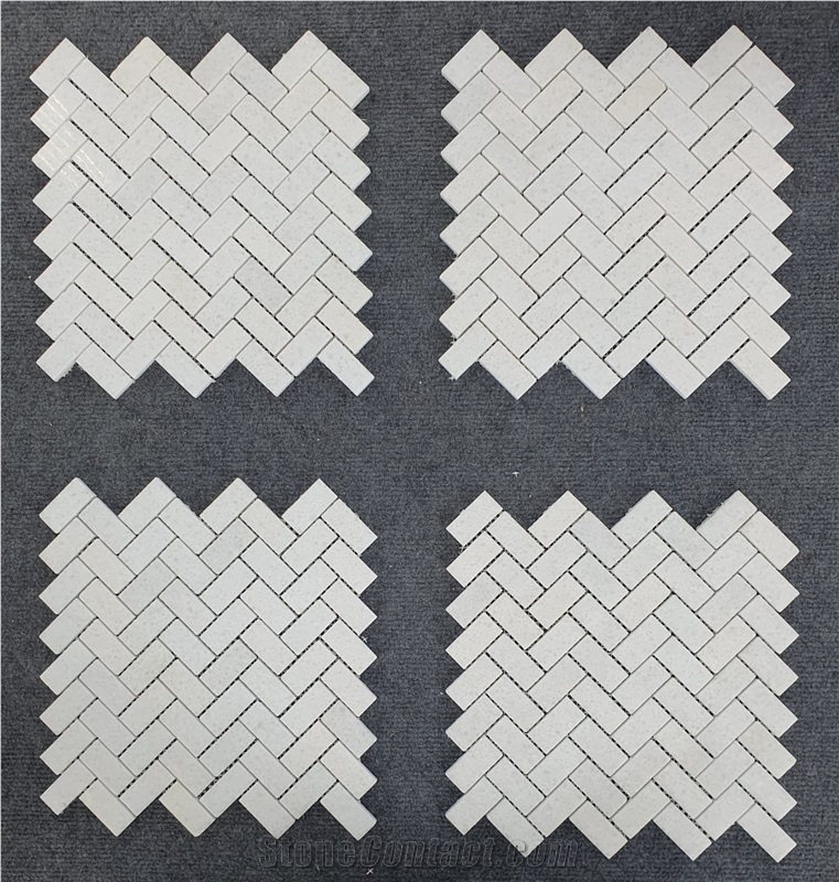 Crystal White Marble Herringbone Mosaic