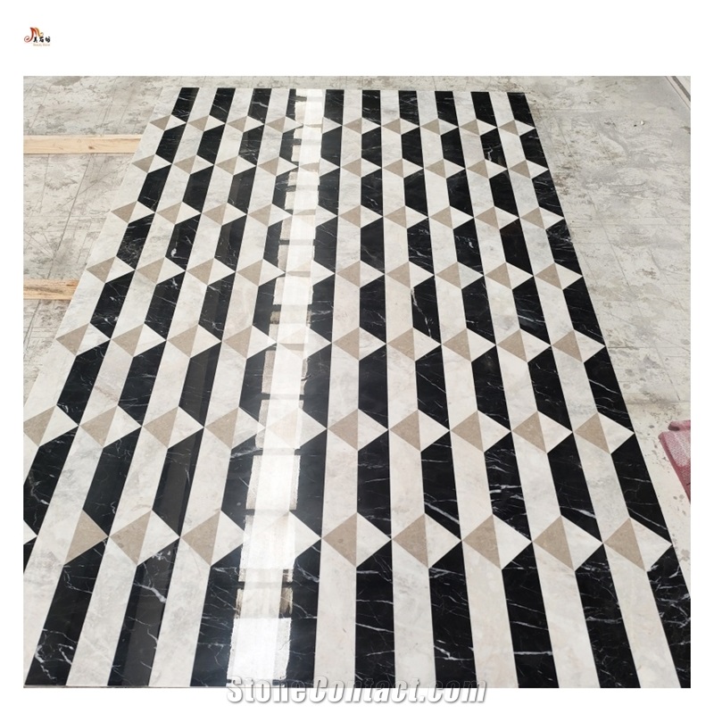 Black Marquina, Golden Bursa Beige, Yabo White Marblewater Jet Floor Pattern Decoration