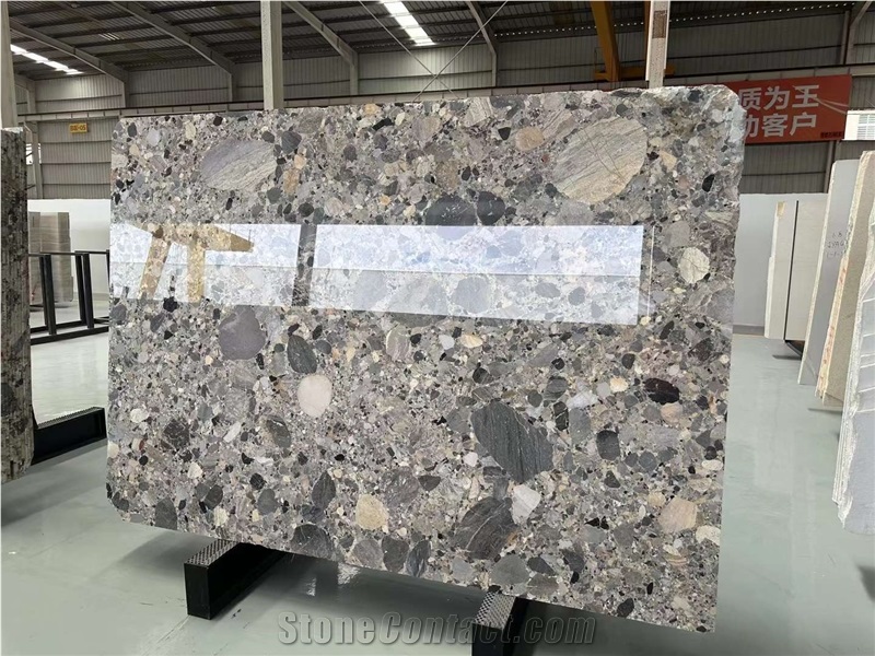 Stone Grigio Conglomerate Slab For Floor Tile