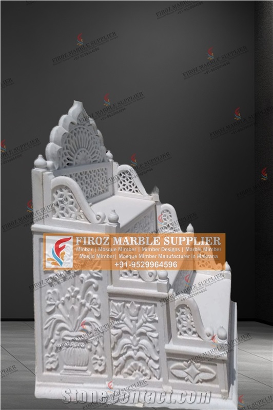 Silky White Marble Mosque Mimber Stair Design 2