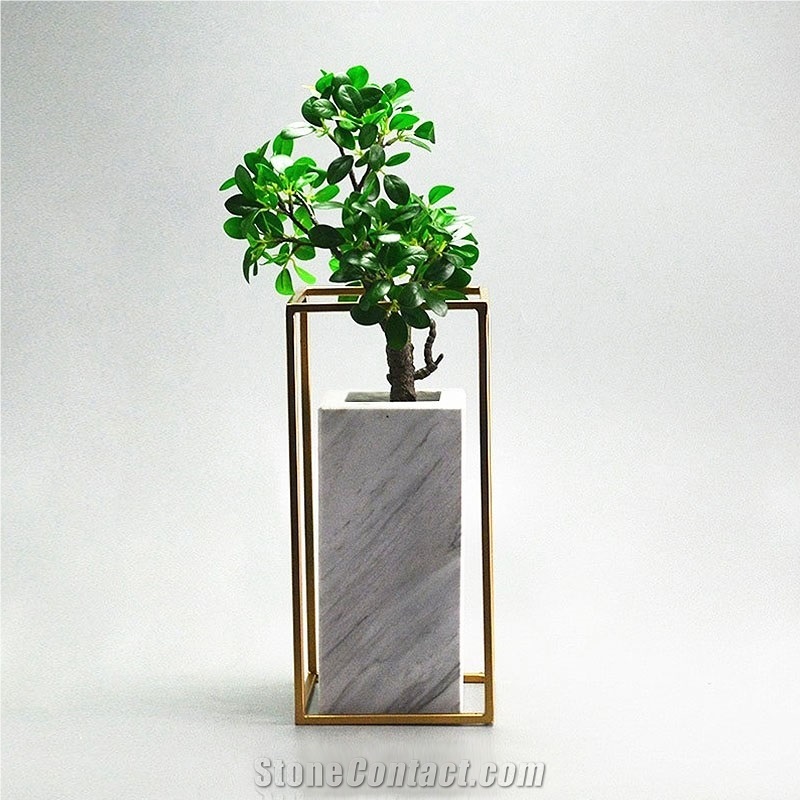 Volakas White Marble Vase With Simulation Tree