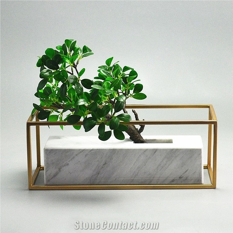 Volakas White Marble Vase With Simulation Tree