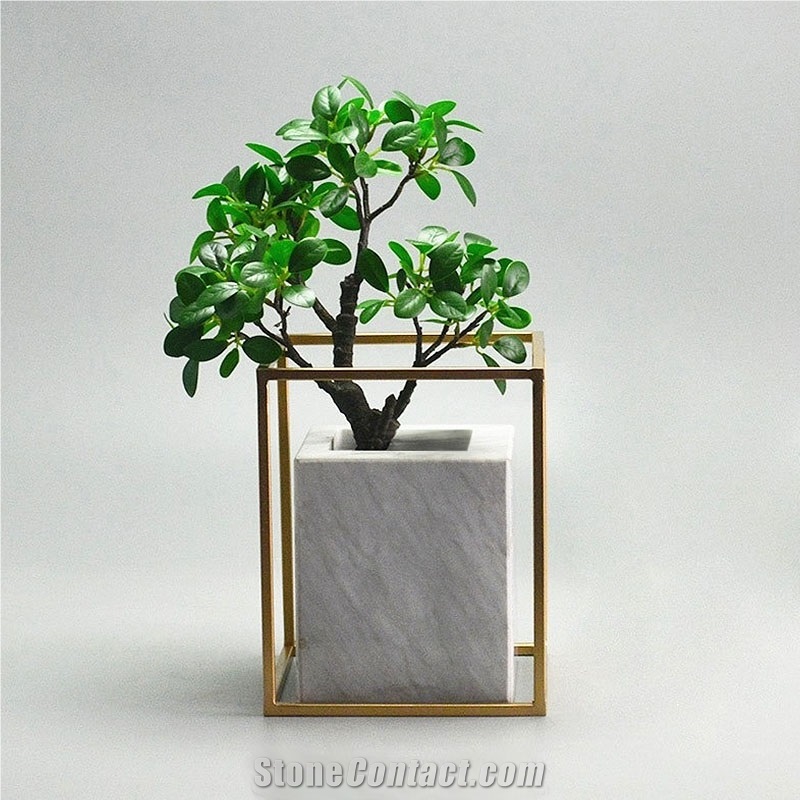 Volakas White Marble Vase With Simulation Tree