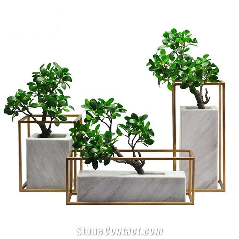 Volakas White Marble Vase With Simulation Tree