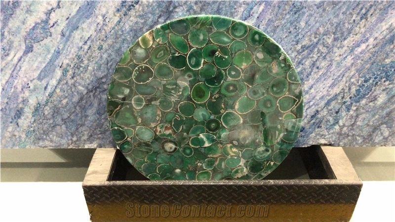 Green Agate Round Table Tops Semiprecious Stone Table Tops