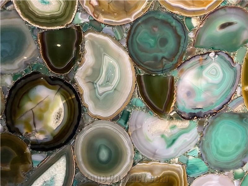 Green Agate Round Table Tops Semiprecious Stone Table Tops
