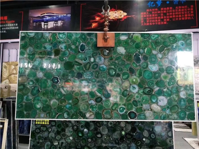 Green Agate Round Table Tops Semiprecious Stone Table Tops