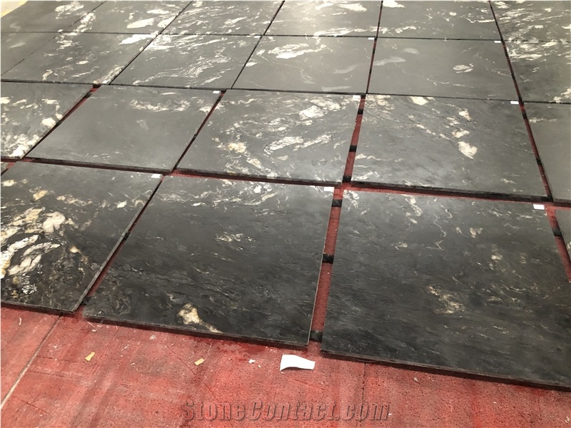 Cosmic Black Granite Leathered Surface Tiles