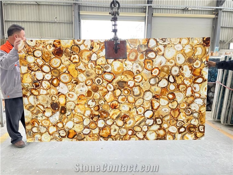 Semi Precious Stone Wall Brown Agate Backlit Stone Slab