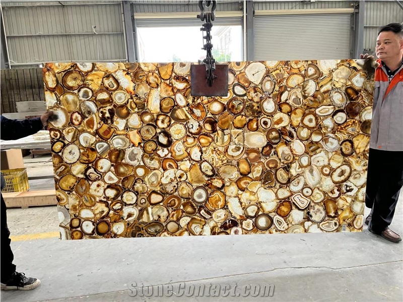 Semi Precious Stone Wall Brown Agate Backlit Stone Slab