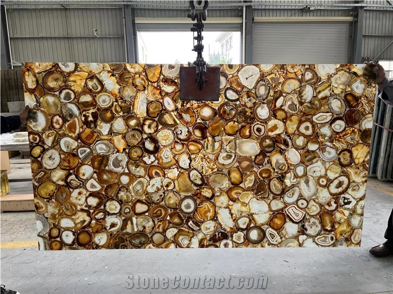 Semi Precious Stone Wall Brown Agate Backlit Stone Slab