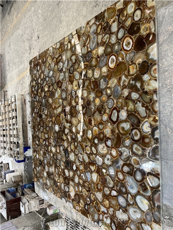 Semi Precious Stone Wall Brown Agate Backlit Stone Slab