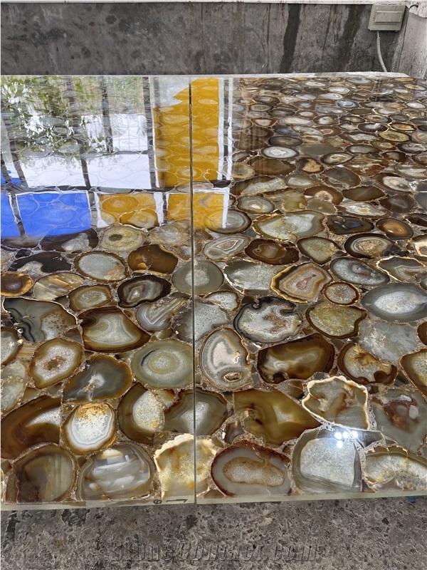 Semi Precious Stone Wall Brown Agate Backlit Stone Slab