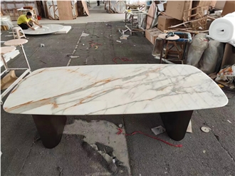 Custom Designed Marble Calacatta Gold Dining Table For Home