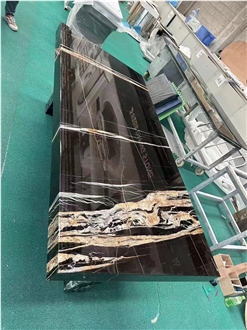 Luxury Marble Sahara Noir Black Dining Table For Restaurant