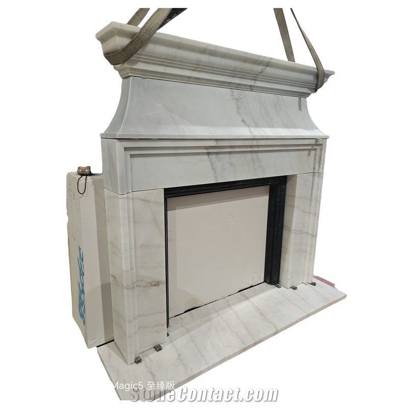 Guangxi White Marble Modern Style Indoor Fireplace Mantel