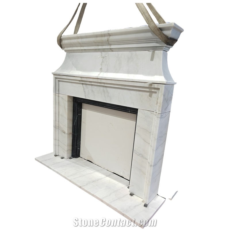 Guangxi White Marble Modern Style Indoor Fireplace Mantel