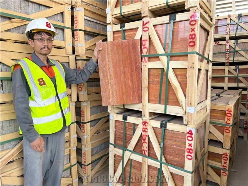 Iran Red Travertine Tiles - Soraya Red Travertine