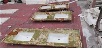 Natural Green Onyx Double Sink Vanity Tops For Project