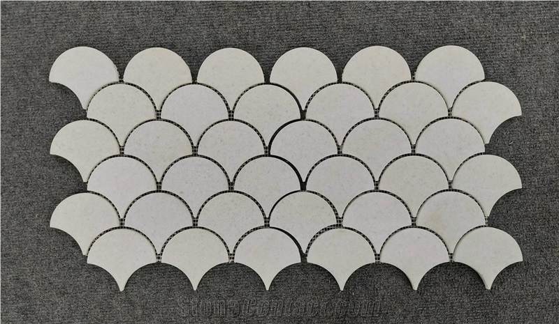 Crystal White Scale Waterjet Mosaic Tiles