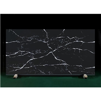 Black Polished Stone With White Stripes Quartz Slabs