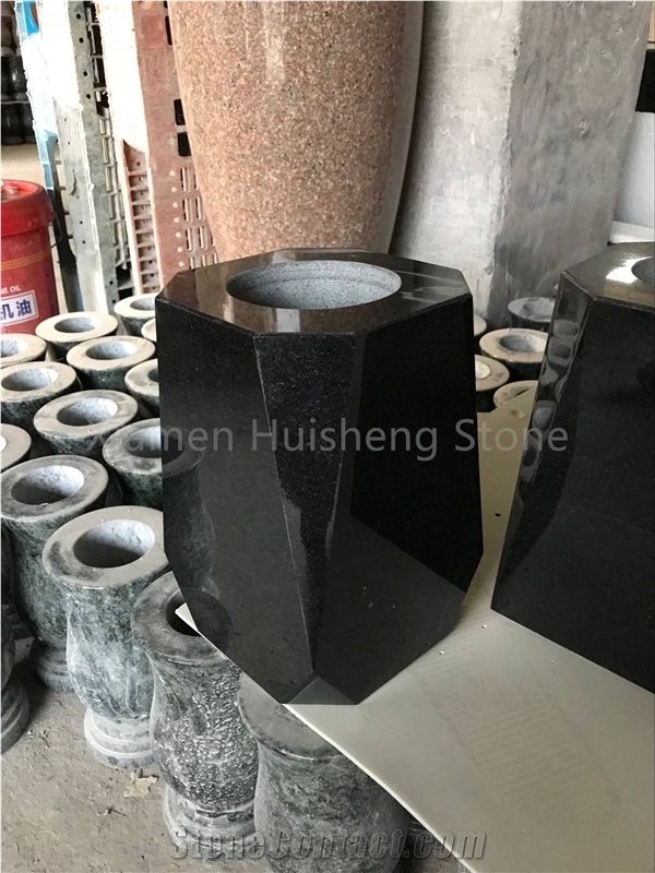Absolute Black Granite Vase Monumental Vase