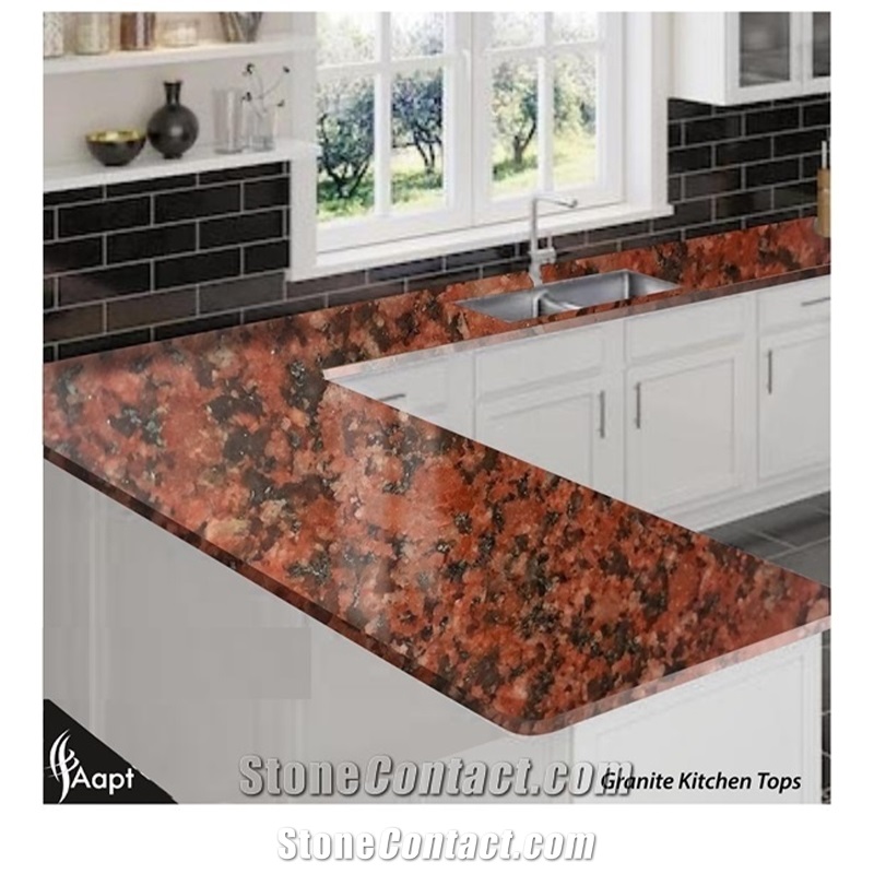 Ruby Red Granite Kitchen Countertop, Island Top