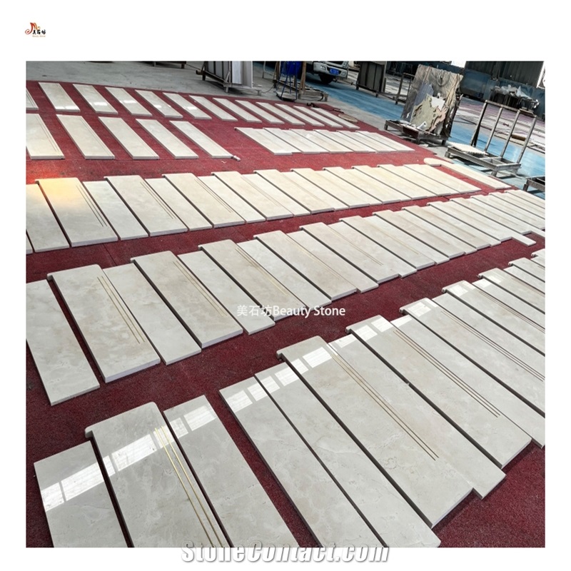 Brass Inlay Natural Marble Staircase For Villa
