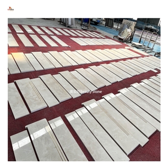 Brass Inlay Natural Marble Staircase For Villa