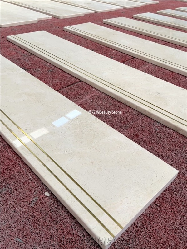 Brass Inlay Natural Marble Staircase For Villa