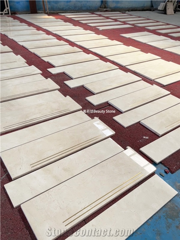 Brass Inlay Natural Marble Staircase For Villa