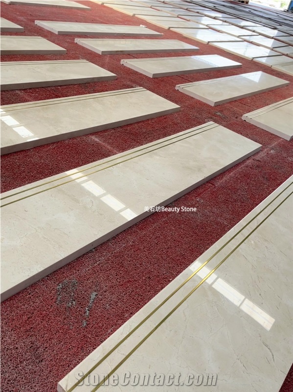 Brass Inlay Natural Marble Staircase For Villa