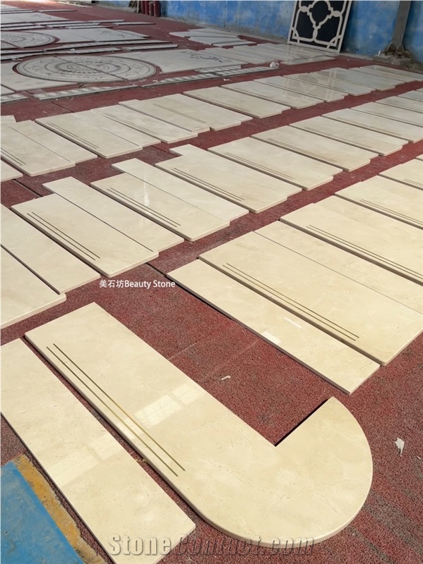 Brass Inlay Natural Marble Staircase For Villa