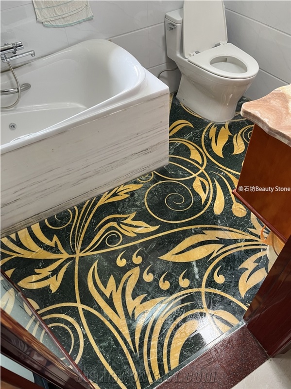 Flower Pattern Marble Waterjet Inlay Inner Flooring Tile