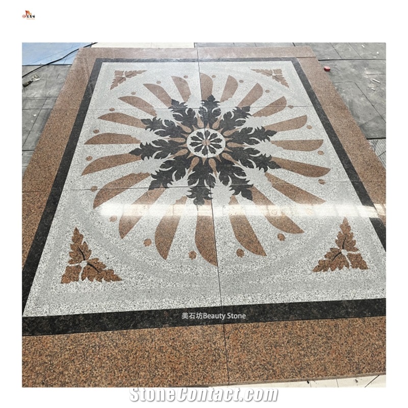 Granite Square Medallions Pattern Tiles For Outdoor Flooring