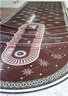 Granite Waterjet Wall Pattern Metal Inlay Medallion