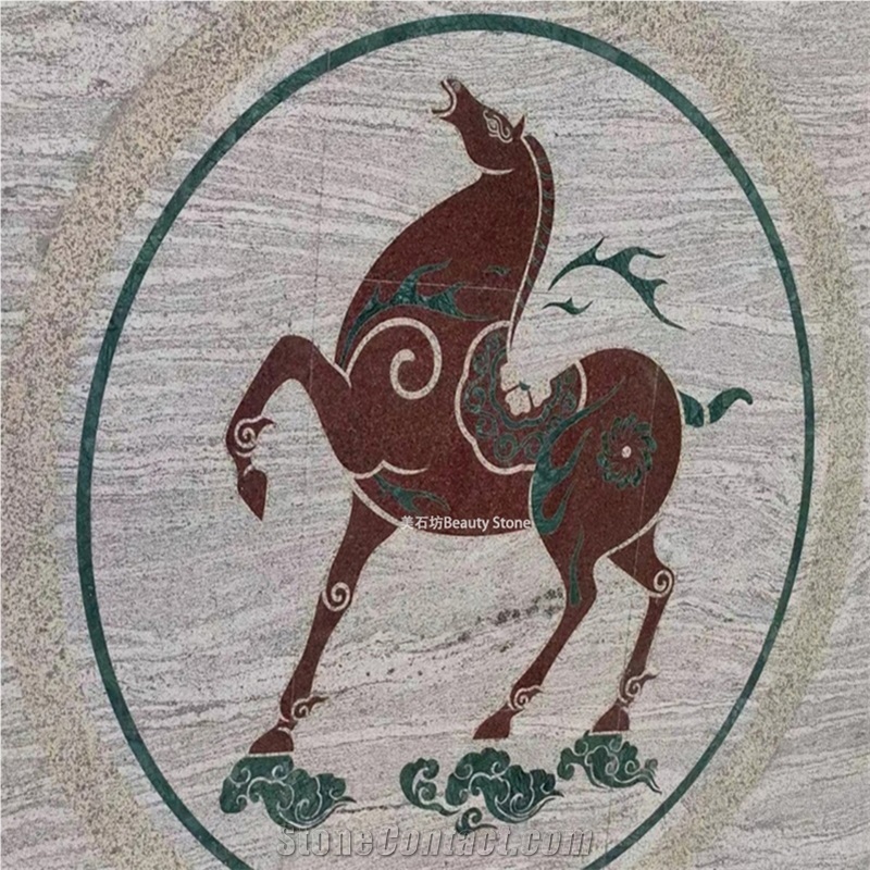 Horse Granite Waterjet Pattern Medallion