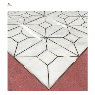 White Onyx Metal Inlay Water Jet Medallion