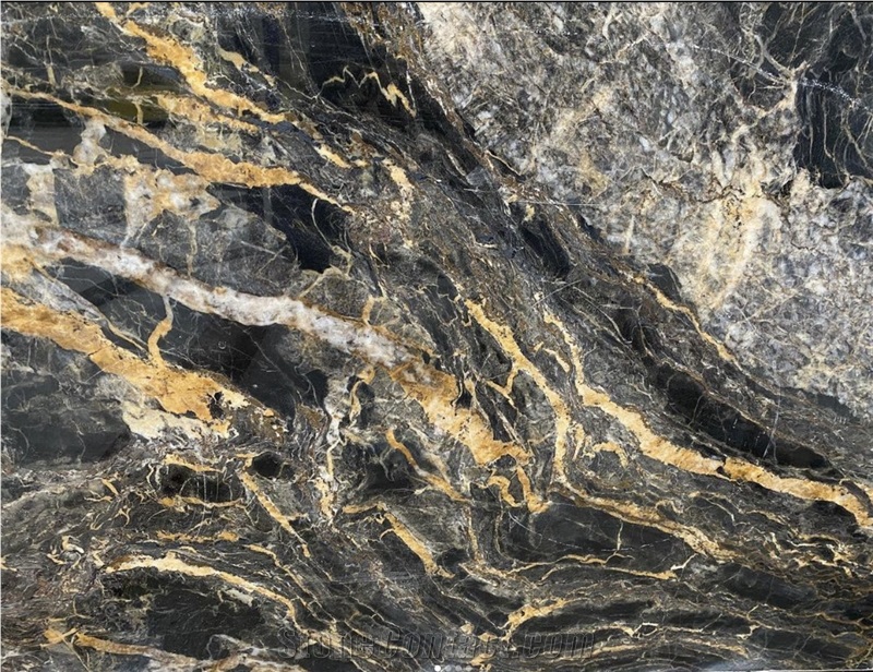 Black Golden River Marble Slabs