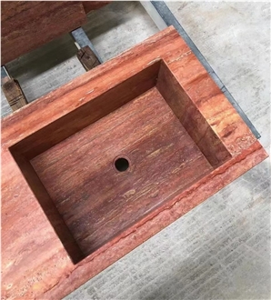 Red Travertine Bathroom Benchtop Fam Sink