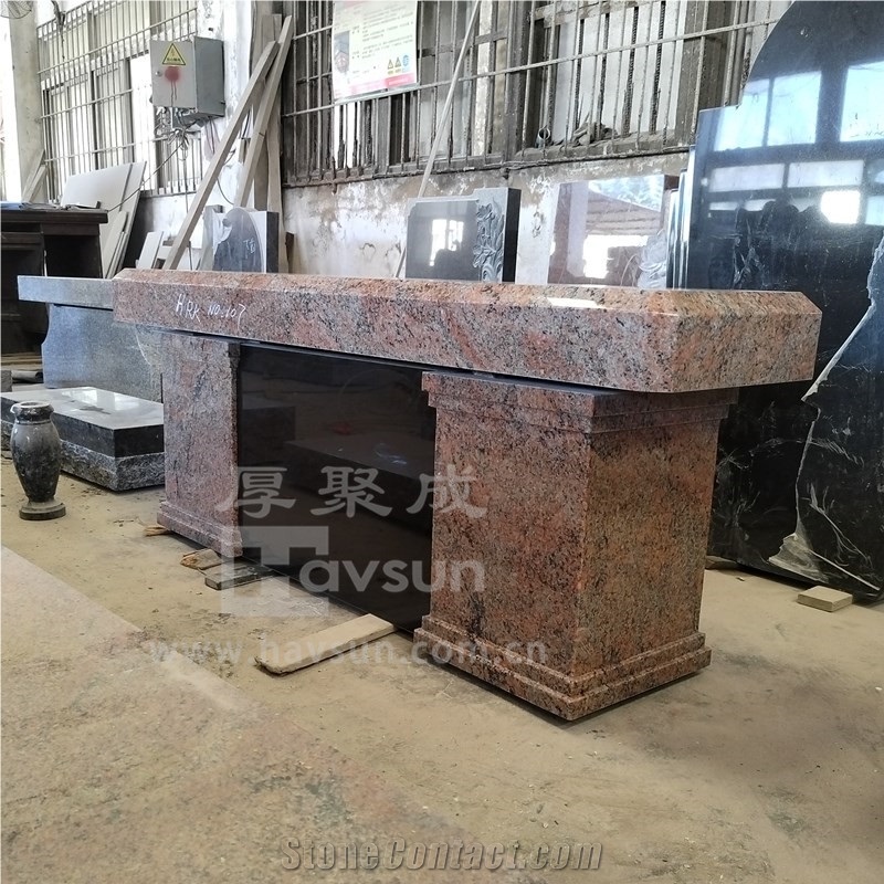 Chinese Multicolor Red Granite Cremation Memorial Bench