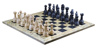 Black & Coral Marble Chess Set Stone Handicrafts
