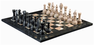 Jet Black & Marina Marble Chess Set Stone Handicrafts