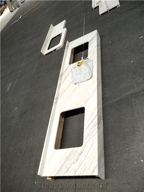Tops Polished Volakas White Marble Kitchen Countertop