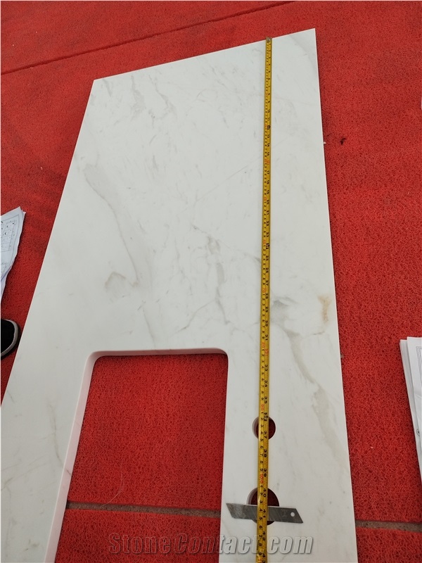 Tops Polished Volakas White Marble Kitchen Countertop