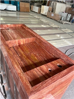 Red Travertine Stone Sink Vanity Tops